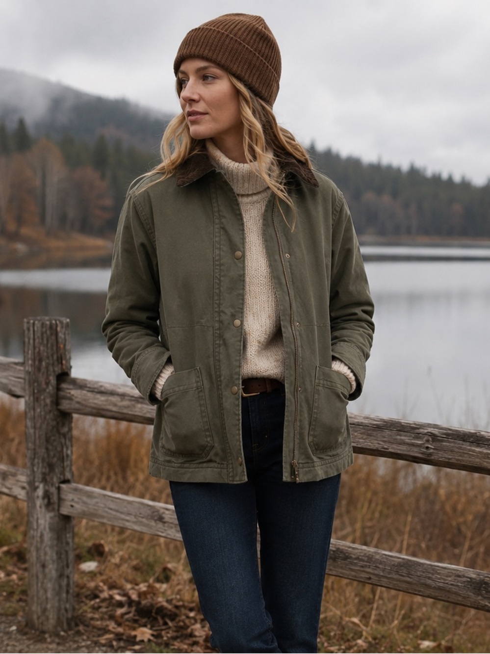 Old Navy Olive Utility Jacket with Dark Corduroy Collar NWT